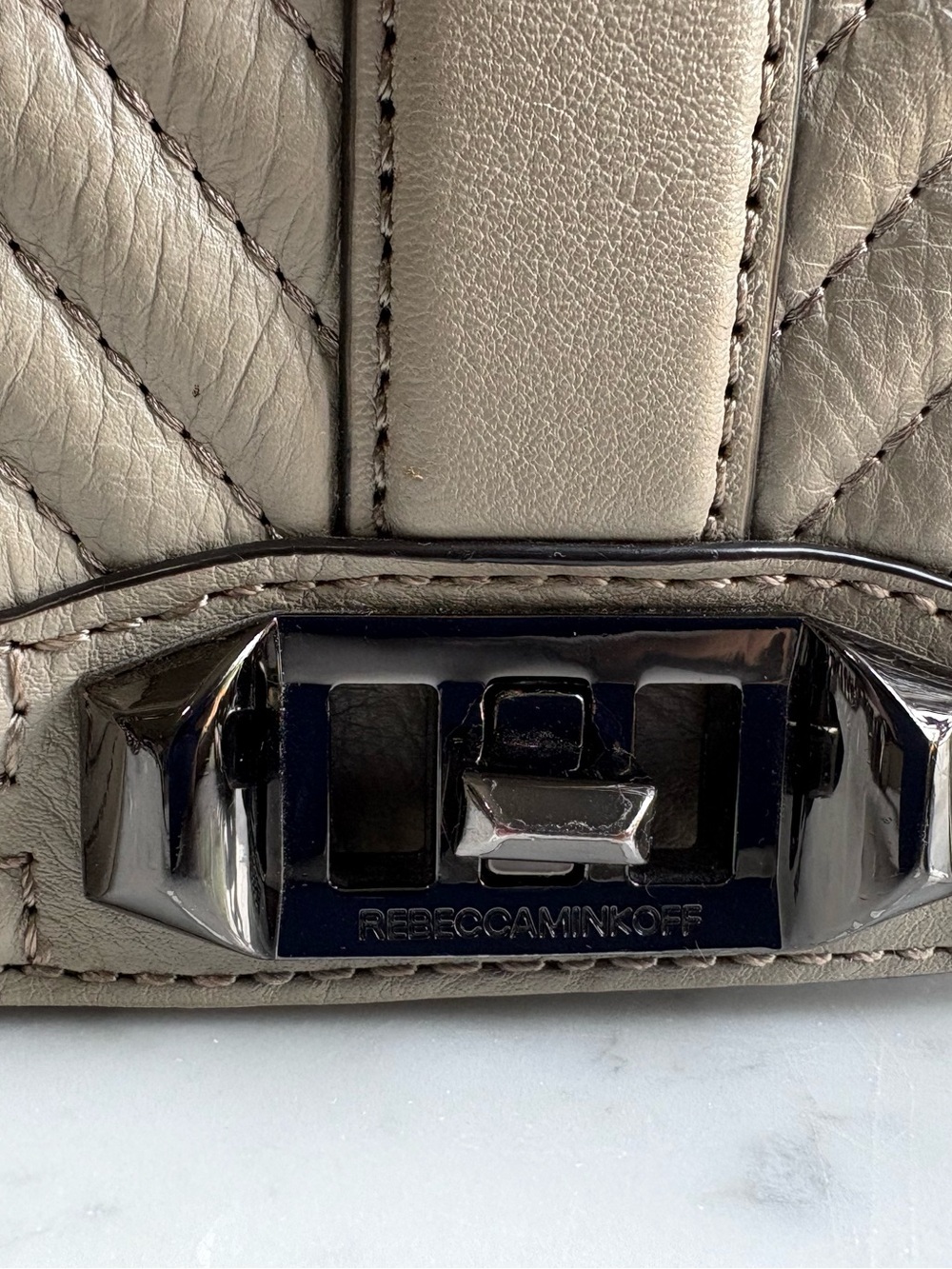 Rebecca Minkoff Geo Quilted Love Crossbody Bag Taupe Leather NWT $295 MSRP - Picture 2 of 13